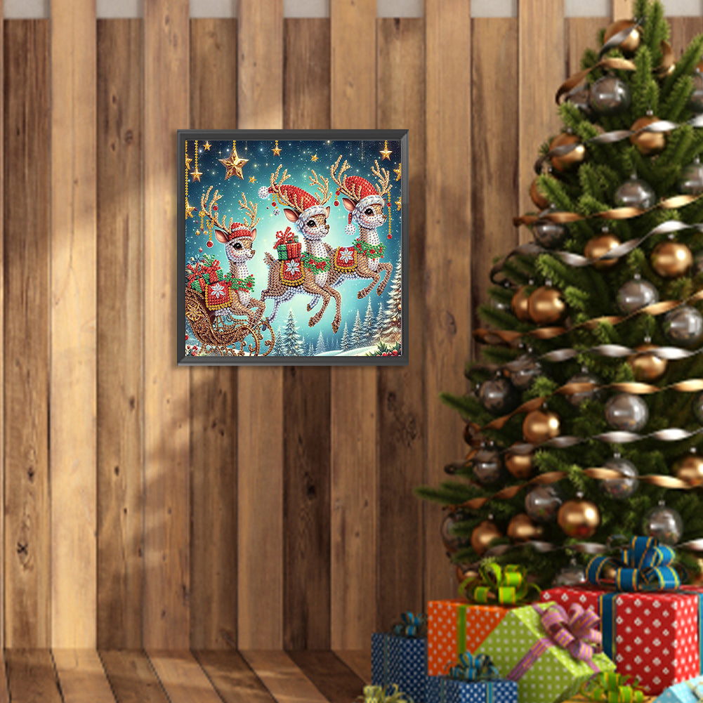 Christmas Deer - Partial Special-Shaped Drill Diamond Painting 30*30CM