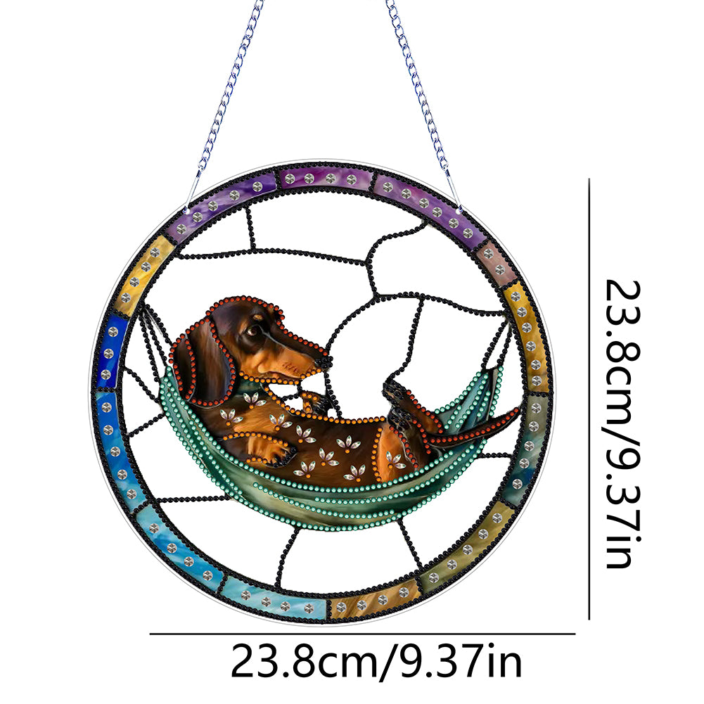 Dachshund Diamond Painting Hanging Ornaments for Garden Window Decorations