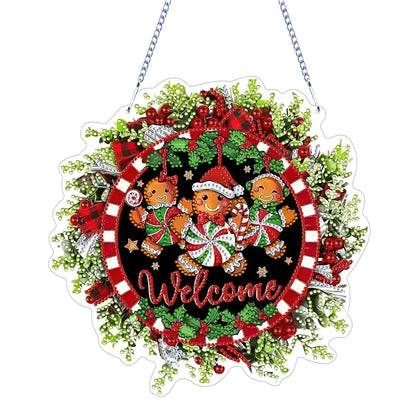 Gingerbread Man Diamond Painting Hanging Ornaments for Garden Window Decor