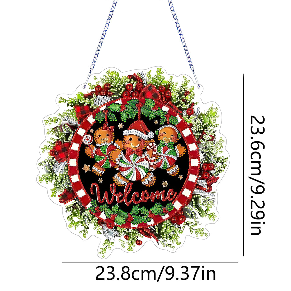 Gingerbread Man Diamond Painting Hanging Ornaments for Garden Window Decor