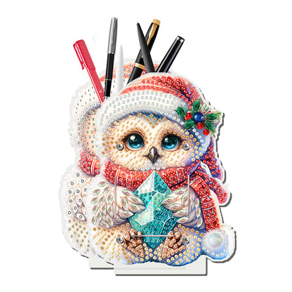 Acrylic Special Shape Double Side Christmas Owl Diamond Painting Pencil Holder