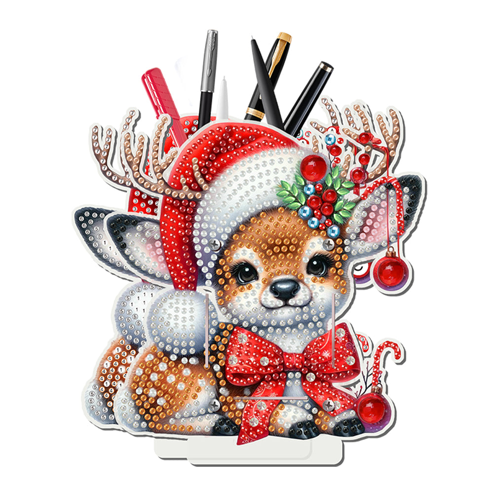 Acrylic Special Shape Double Side Christmas Elk Diamond Painting Pencil Holder