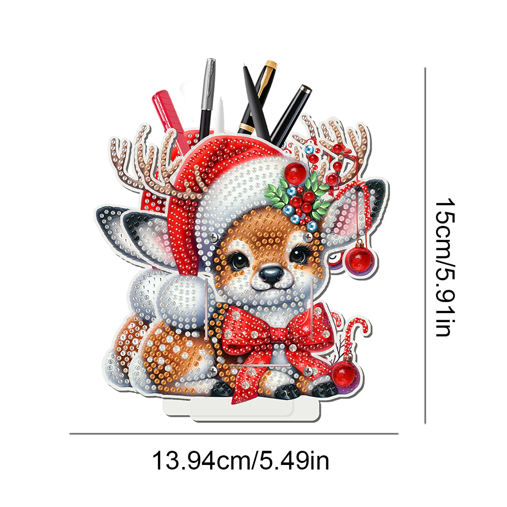 Acrylic Special Shape Double Side Christmas Elk Diamond Painting Pencil Holder