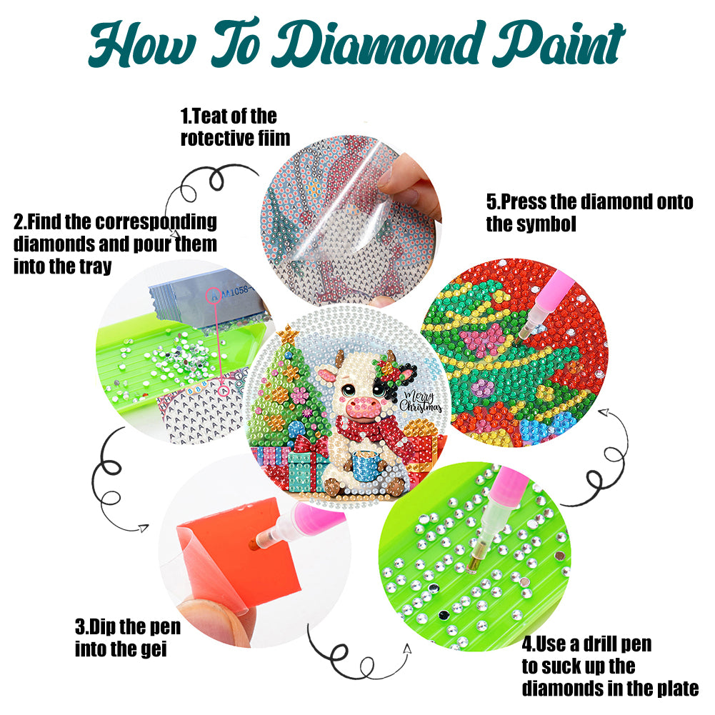 6Pcs Wooden Merry Christmas DIY Diamond Painting Coaster for Dining Table