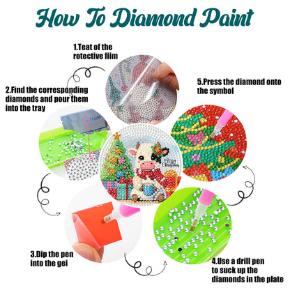 6Pcs Wooden Merry Christmas DIY Diamond Painting Coaster for Dining Table