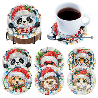 6Pcs Wooden Christmas Animals DIY Diamond Painting Coaster for Dining Table