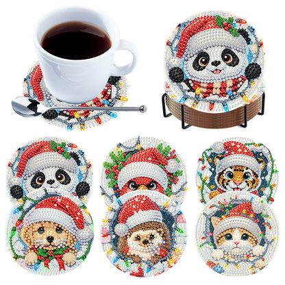 6Pcs Wooden Christmas Animals DIY Diamond Painting Coaster for Dining Table