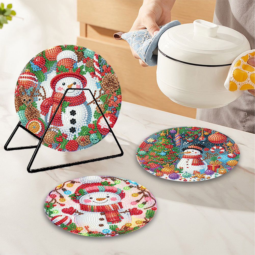 Acrylic Christmas Snowman Diamond Painting Placemats DIY Diamond Dot Kits