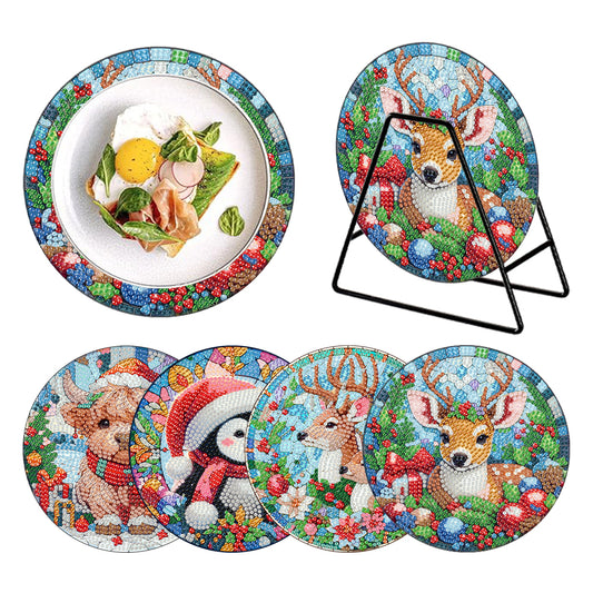 Acrylic Christmas Animals Diamond Painting Placemats DIY Diamond Dot Kits