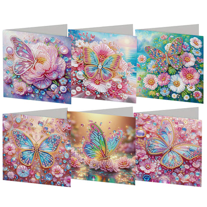 6Pcs Flower Butterfly DIY Diamond Painting Card for Holiday Party Favors