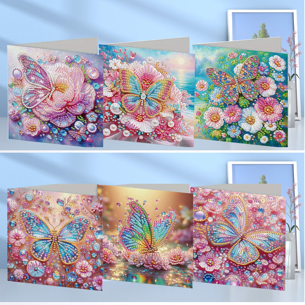 6Pcs Flower Butterfly DIY Diamond Painting Card for Holiday Party Favors