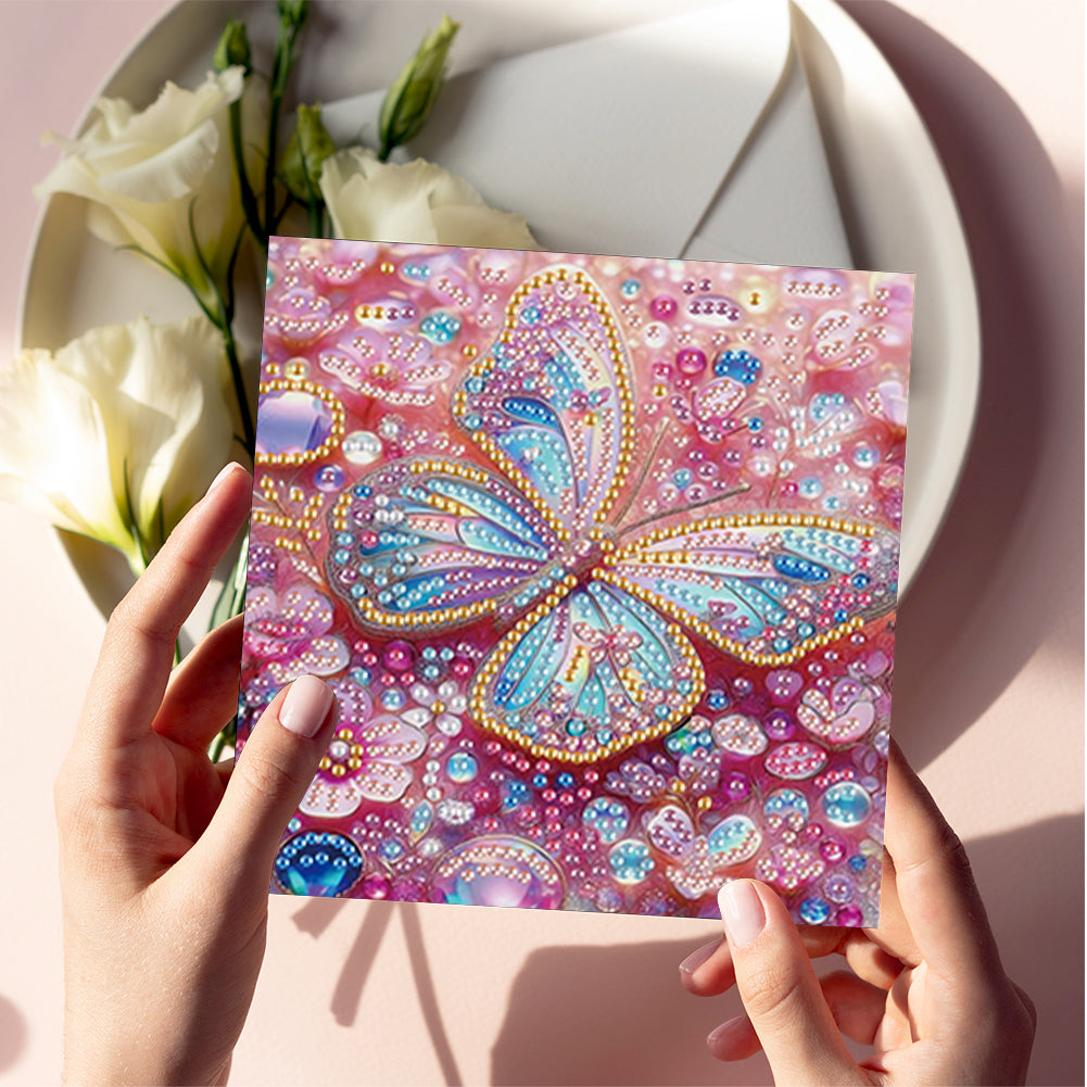 6Pcs Flower Butterfly DIY Diamond Painting Card for Holiday Party Favors