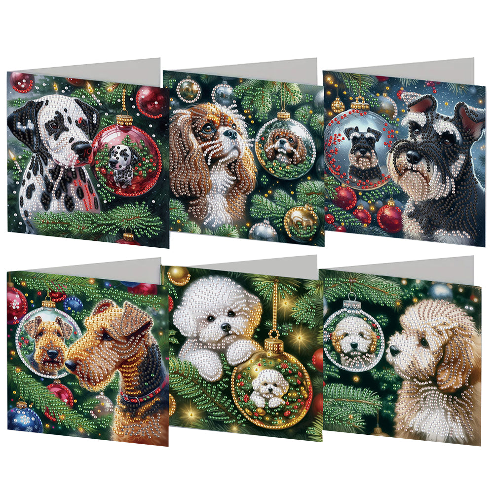 6Pcs Christmas Dogs DIY Diamond Painting Greeting Card for Holiday Party Favors