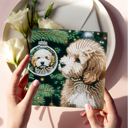 6Pcs Christmas Dogs DIY Diamond Painting Greeting Card for Holiday Party Favors