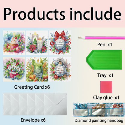 6Pcs Christmas DIY Diamond Painting Greeting Card for Holiday Party Favors