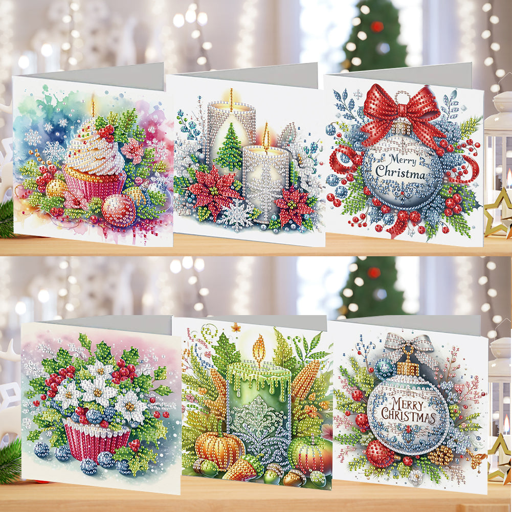 6Pcs Christmas DIY Diamond Painting Greeting Card for Holiday Party Favors