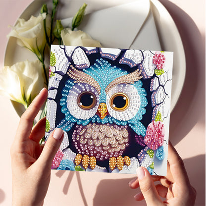 6Pcs Owl Cat DIY Diamond Painting Greeting Card for Holiday Party Favors