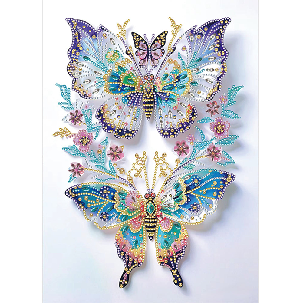 Pink Flowers And Double Butterflies - Partial Special-Shaped Drill Diamond Painting 30*40CM