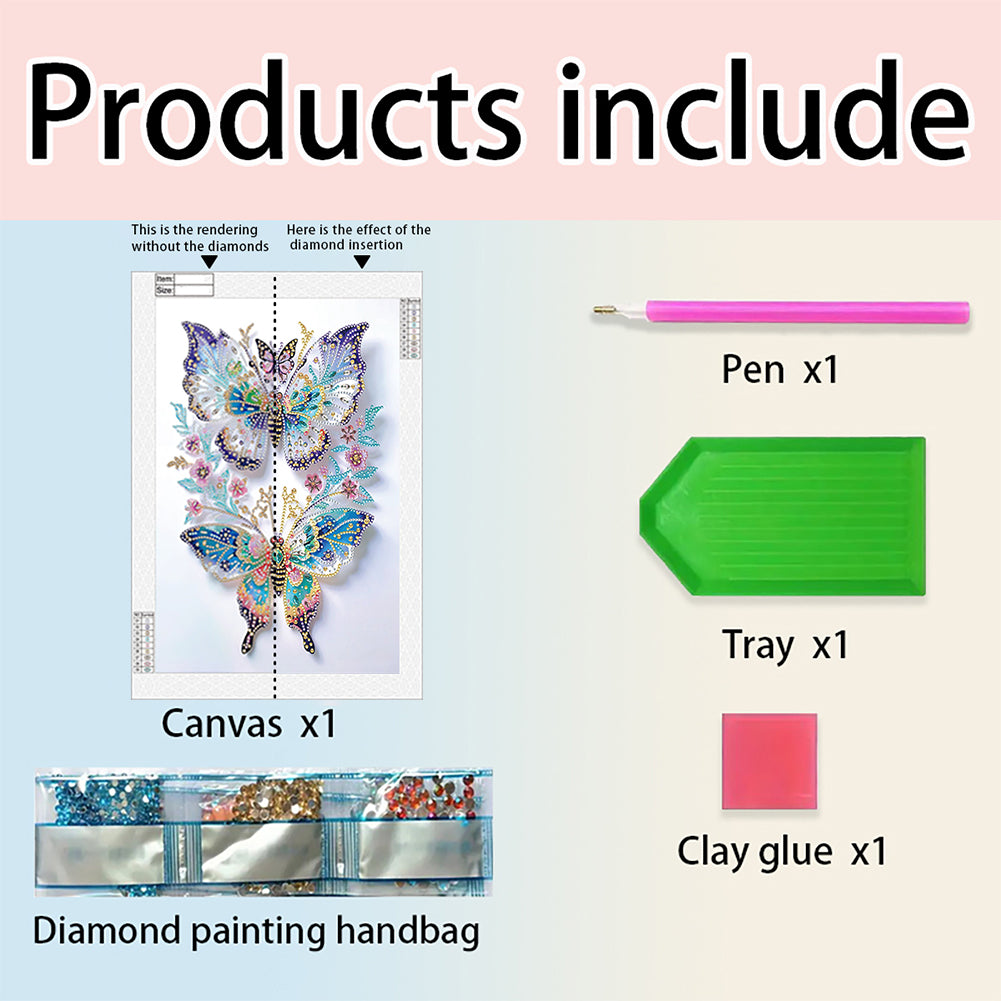 Pink Flowers And Double Butterflies - Partial Special-Shaped Drill Diamond Painting 30*40CM