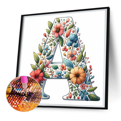 Flower Letter A - Full Round Drill Diamond Painting 30*30CM