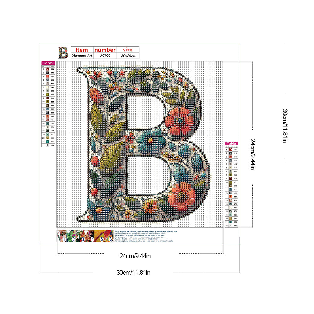 Flower Letter B - Full Round Drill Diamond Painting 30*30CM