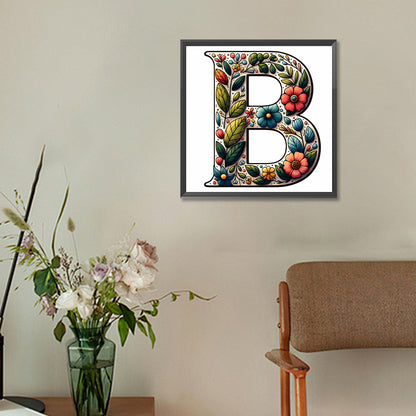 Flower Letter B - Full Round Drill Diamond Painting 30*30CM