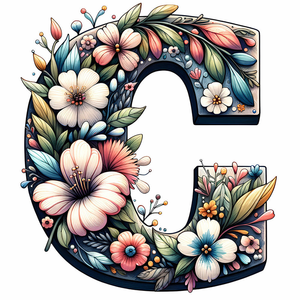 Flower Letter C - Full Round Drill Diamond Painting 30*30CM