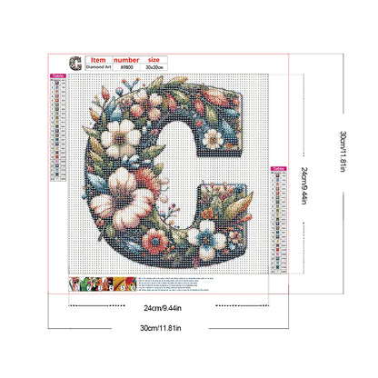 Flower Letter C - Full Round Drill Diamond Painting 30*30CM