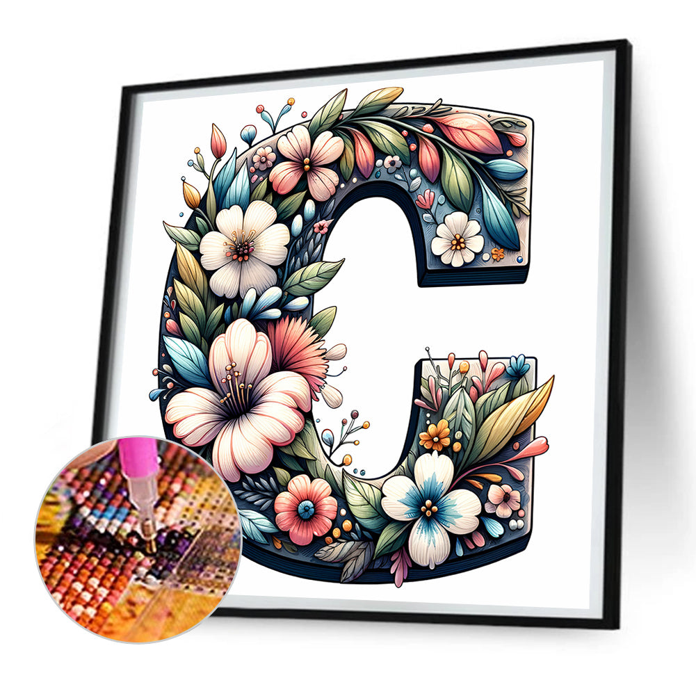 Flower Letter C - Full Round Drill Diamond Painting 30*30CM