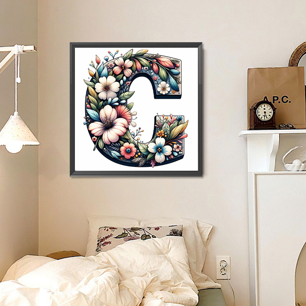 Flower Letter C - Full Round Drill Diamond Painting 30*30CM