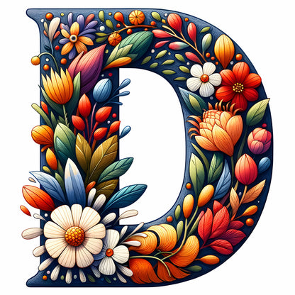 Flower Letter D - Full Round Drill Diamond Painting 30*30CM