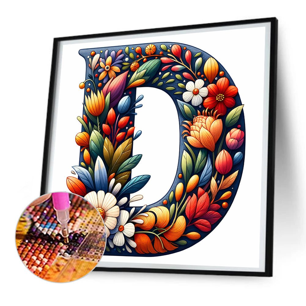 Flower Letter D - Full Round Drill Diamond Painting 30*30CM