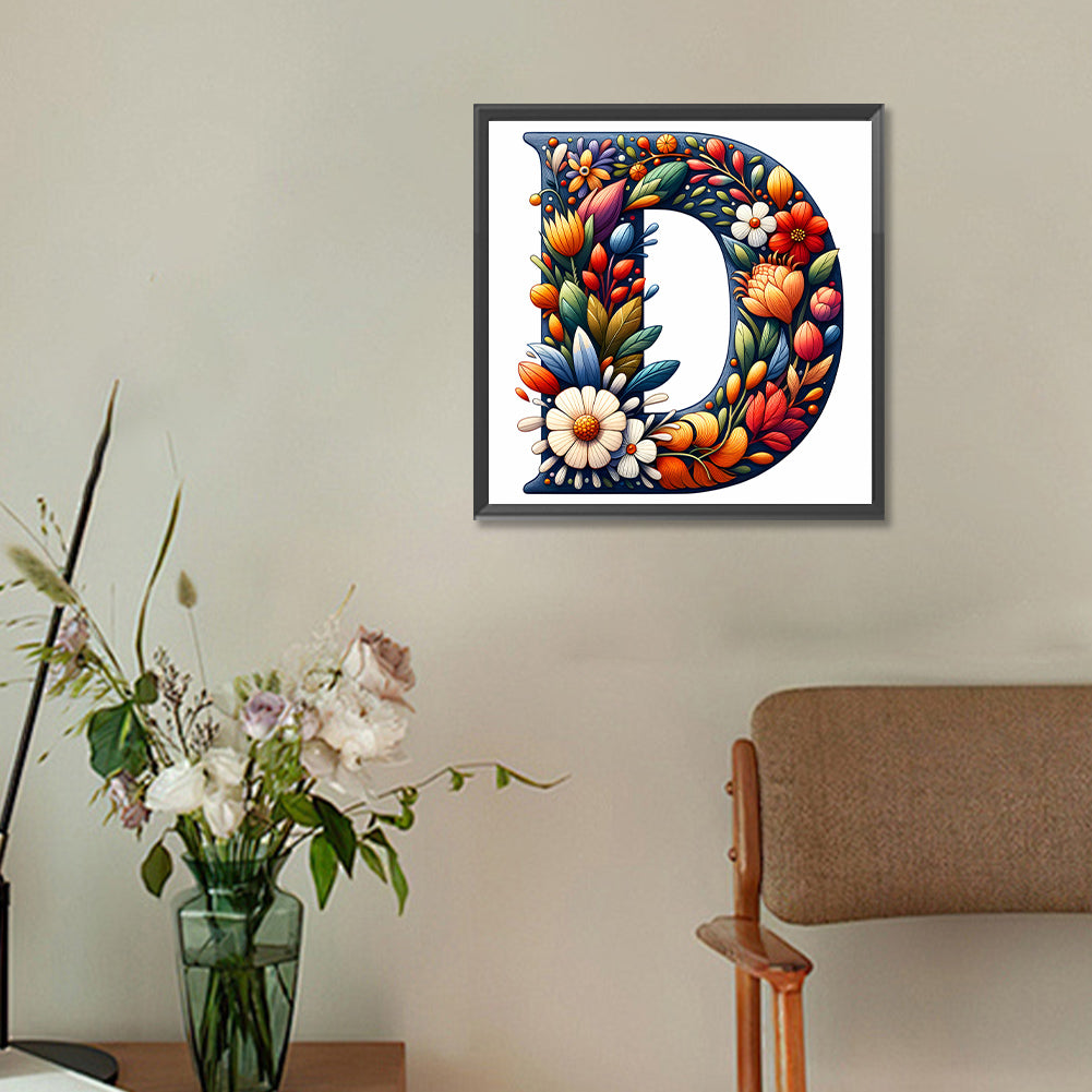 Flower Letter D - Full Round Drill Diamond Painting 30*30CM