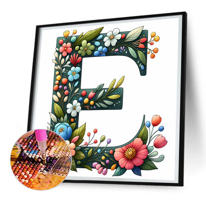 Flowery Letter E - Full Round Drill Diamond Painting 30*30CM