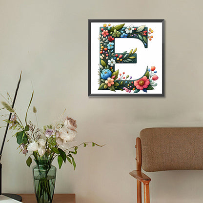 Flowery Letter E - Full Round Drill Diamond Painting 30*30CM