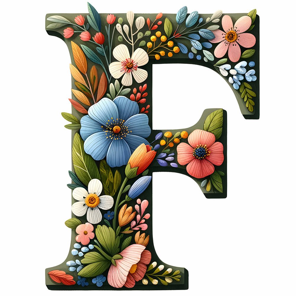 Flower Letter F - Full Round Drill Diamond Painting 30*30CM