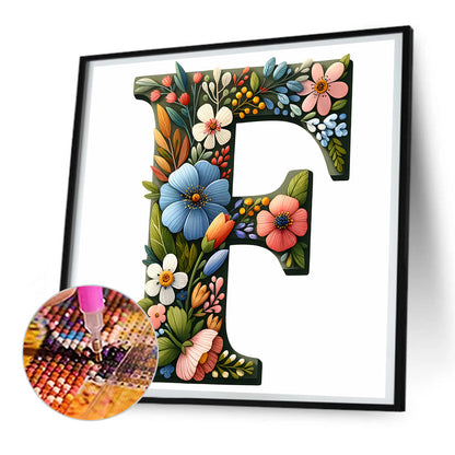 Flower Letter F - Full Round Drill Diamond Painting 30*30CM