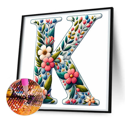 Flower Letter K - Full Round Drill Diamond Painting 30*30CM