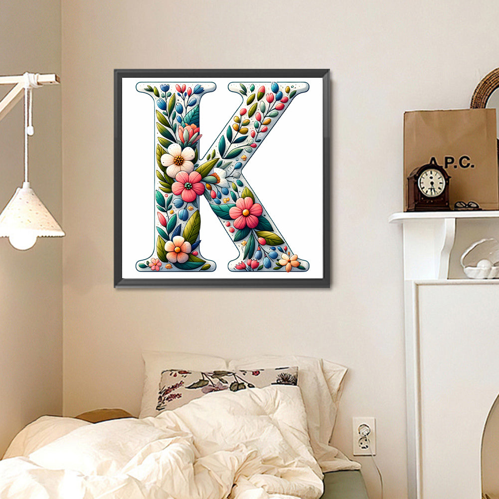 Flower Letter K - Full Round Drill Diamond Painting 30*30CM