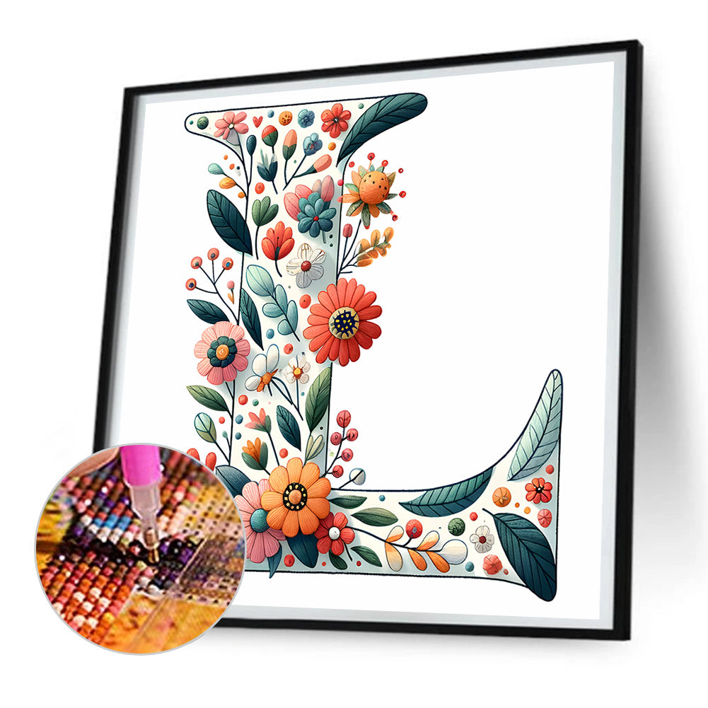 Flower Letter M - Full Round Drill Diamond Painting 30*30CM