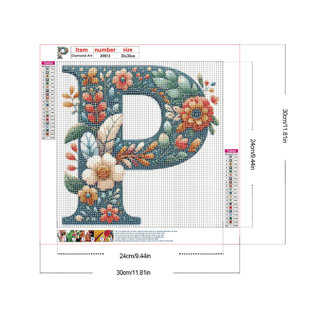 Flowery Letter P - Full Round Drill Diamond Painting 30*30CM