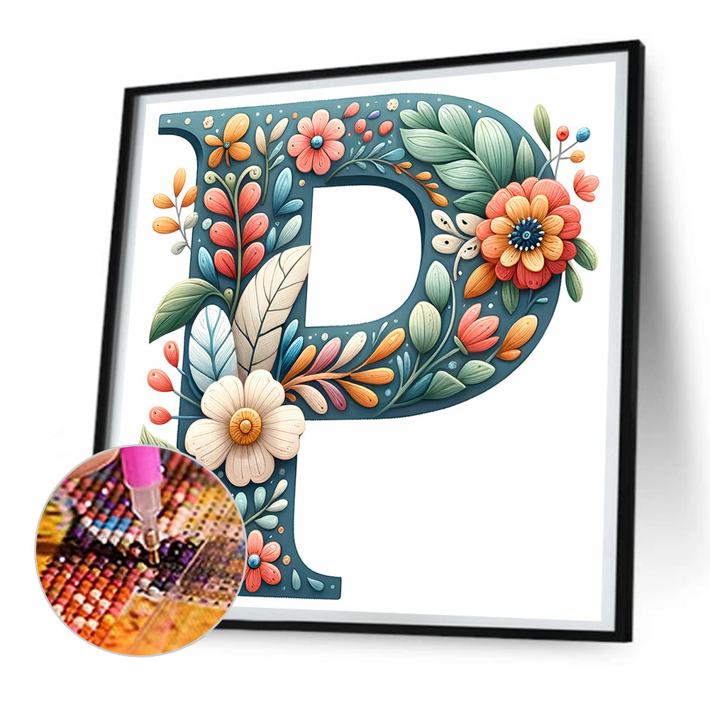 Flowery Letter P - Full Round Drill Diamond Painting 30*30CM