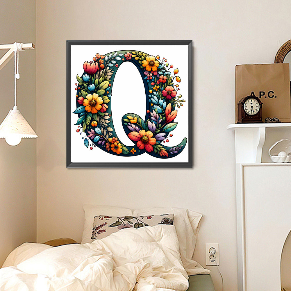 Flowery Letter Q - Full Round Drill Diamond Painting 30*30CM