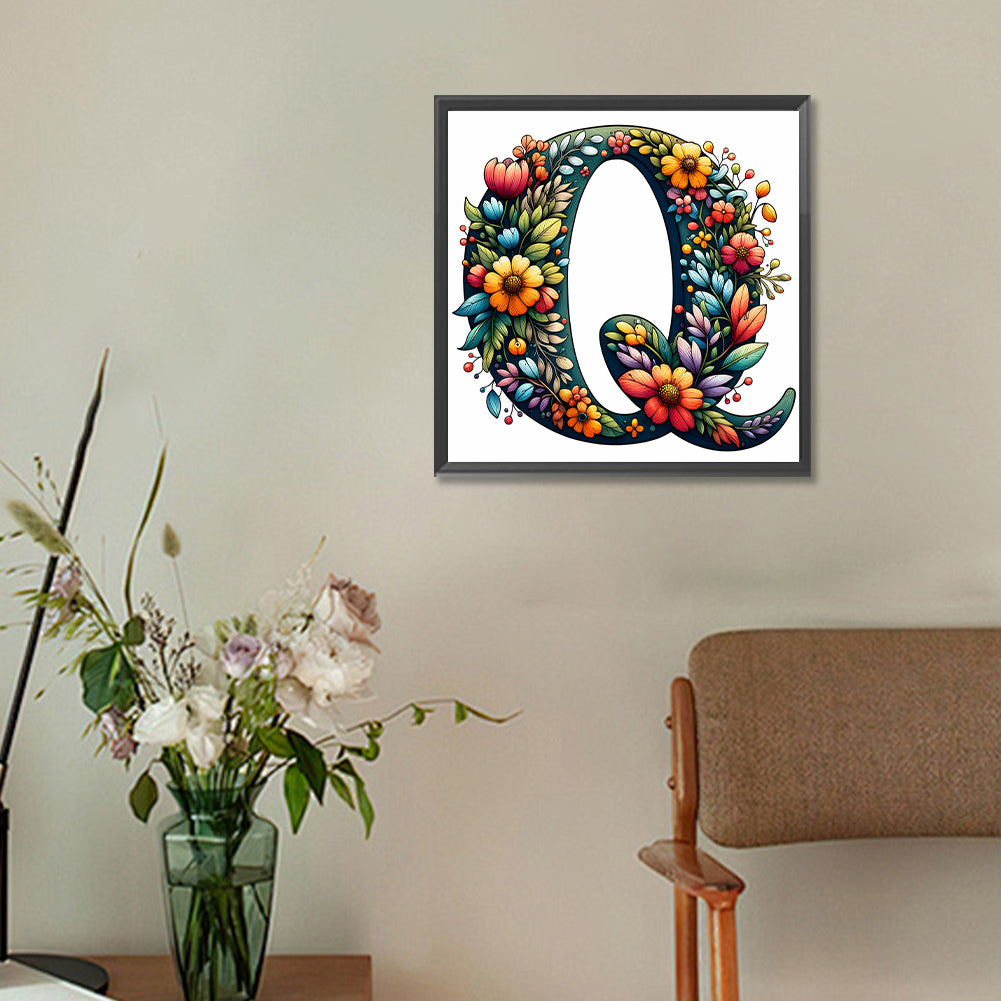 Flowery Letter Q - Full Round Drill Diamond Painting 30*30CM