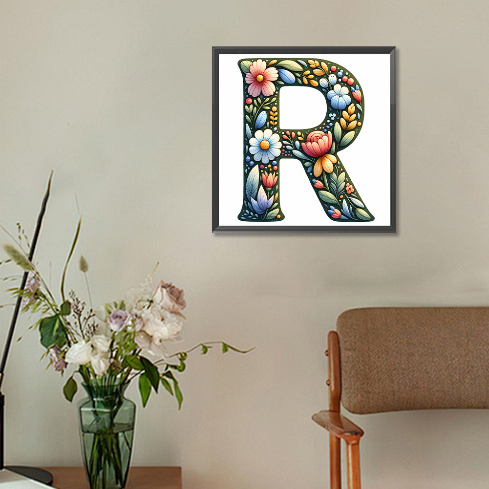 Flower Letter R - Full Round Drill Diamond Painting 30*30CM