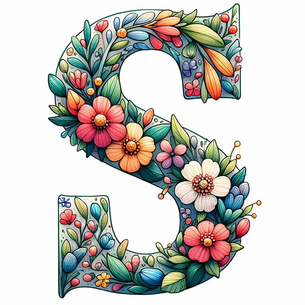 Flower Letter S - Full Round Drill Diamond Painting 30*30CM