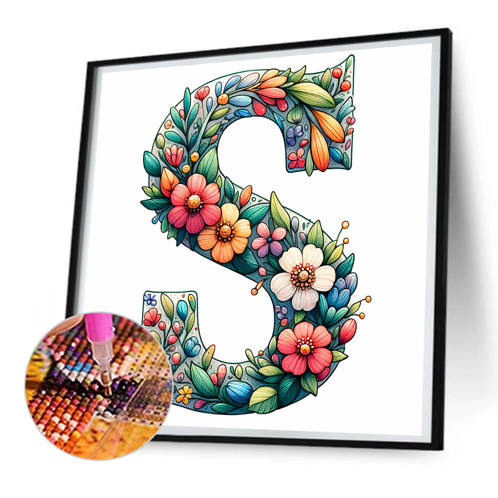 Flower Letter S - Full Round Drill Diamond Painting 30*30CM