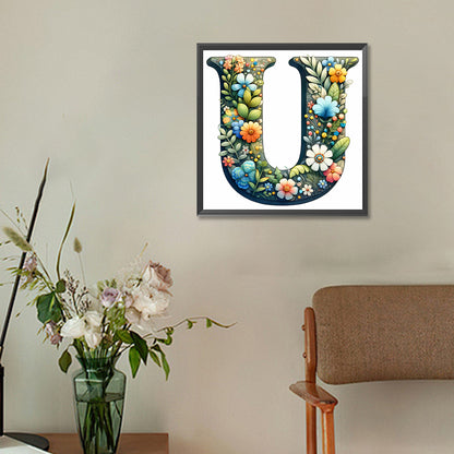 Flower Letter U - Full Round Drill Diamond Painting 30*30CM