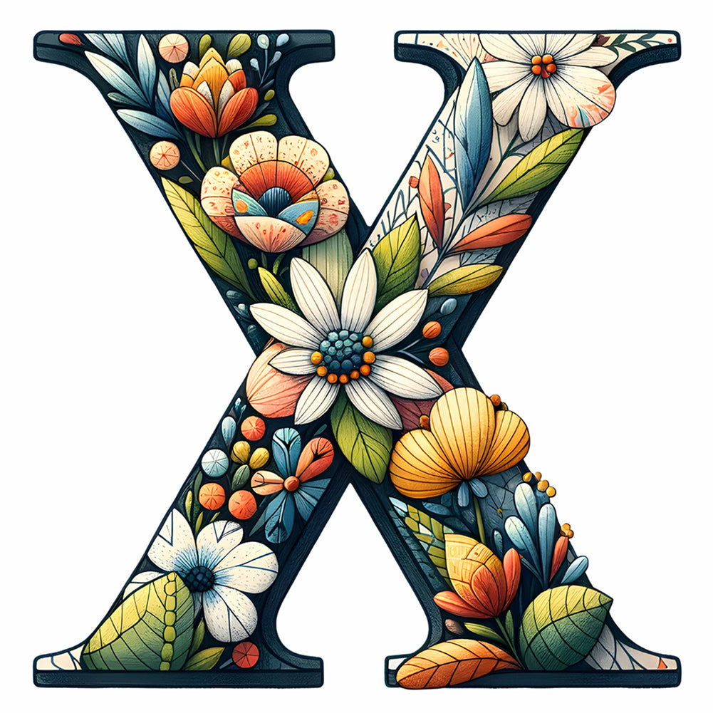 Flower Letter X - Full Round Drill Diamond Painting 30*30CM