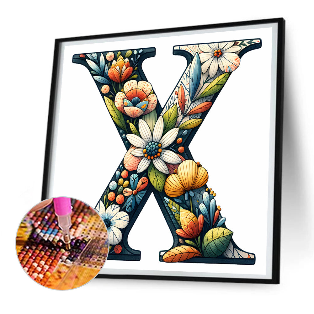 Flower Letter X - Full Round Drill Diamond Painting 30*30CM